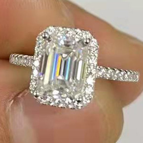 Certified 3ct. t.w. Moissanite Diamond Emerald Cut Engagement Ring NEW